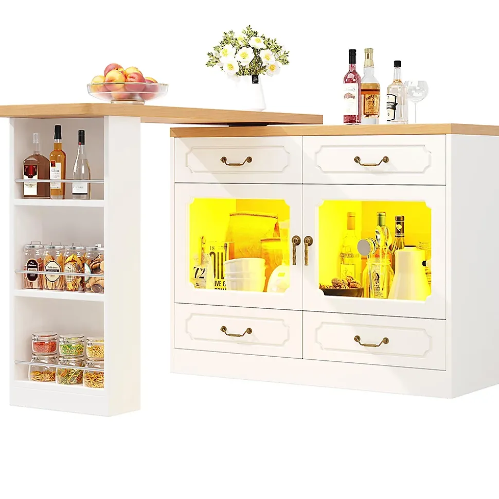 Table Bar Pivotante 135-203x39x92.8cm, LED, Blanc