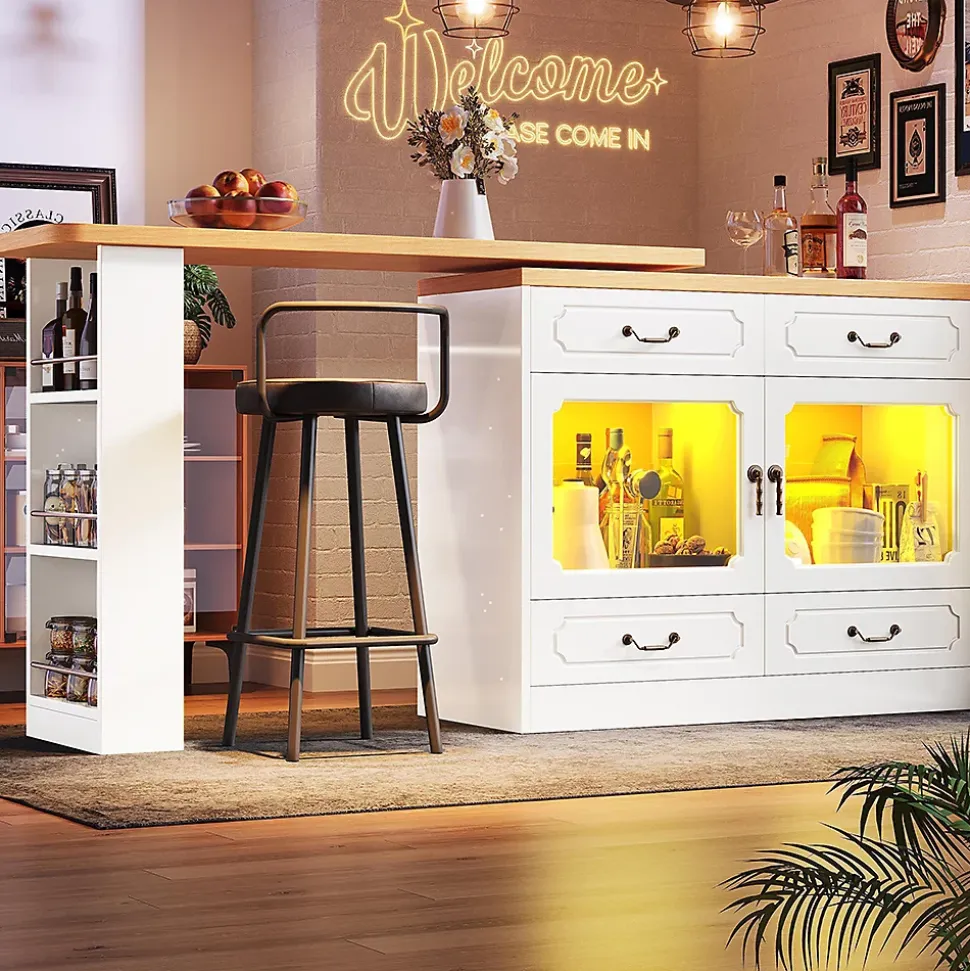 Table Bar Pivotante 135-203x39x92.8cm, LED, Blanc