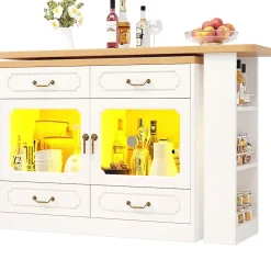 Table Bar Pivotante 135-203x39x92.8cm, LED, Blanc