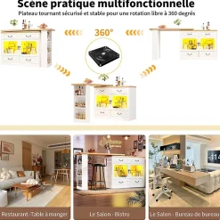 Table Bar Pivotante 135-203x39x92.8cm, LED, Blanc