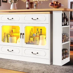 Table Bar Pivotante 135-203x39x92.8cm, LED, Blanc