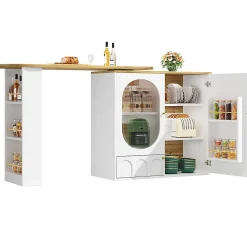 Table Bar Pivotante,138x39x102cm, 3 Portes, Blanc/Noir