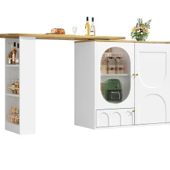 Table Bar Pivotante,138x39x102cm, 3 Portes, Blanc/Noir