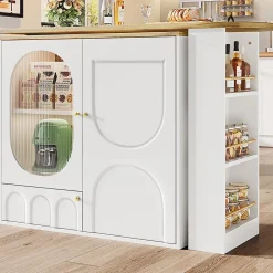 Table Bar Pivotante,138x39x102cm, 3 Portes, Blanc/Noir