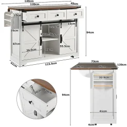 Table de Bar Extensible avec 2 Portes Coulissantes et 3 Tiroirs, Meuble Bar Multifonction sur Roulettes, Métal et MDF, Beige