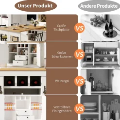 Table de Bar Extensible Pivotante avec Rangement et Étagères Réglables, Meuble Moderne en MDF, Blanc et Naturel, 120-180x40x76 cm