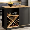 Table de bar îlot VITO 113 cm avec range bouteilles bois noir et plateau façon hêtre