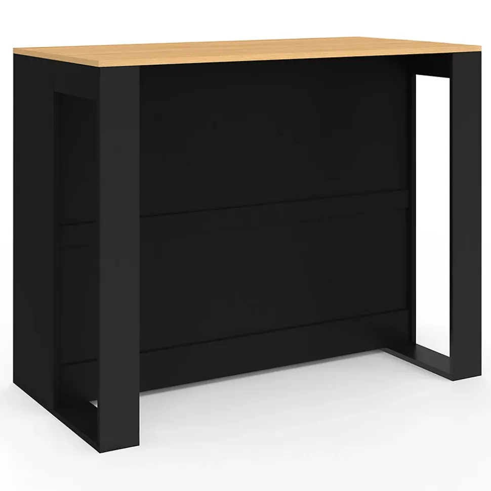 Table de bar îlot VITO 113 cm avec range bouteilles bois noir et plateau façon hêtre