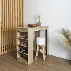 Table de bar mange debout avec 4 niches de rangement