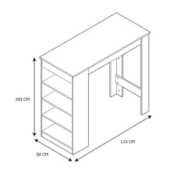 Table de bar mange debout avec 4 niches de rangement
