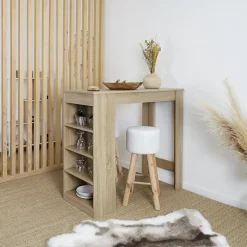 Table de bar mange debout avec 4 niches de rangement