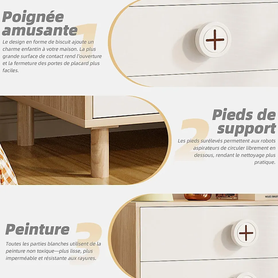 Table de chevet, commode et armoire de rangement pour enfants,80x54x90cm,blanc,4 tiroirs