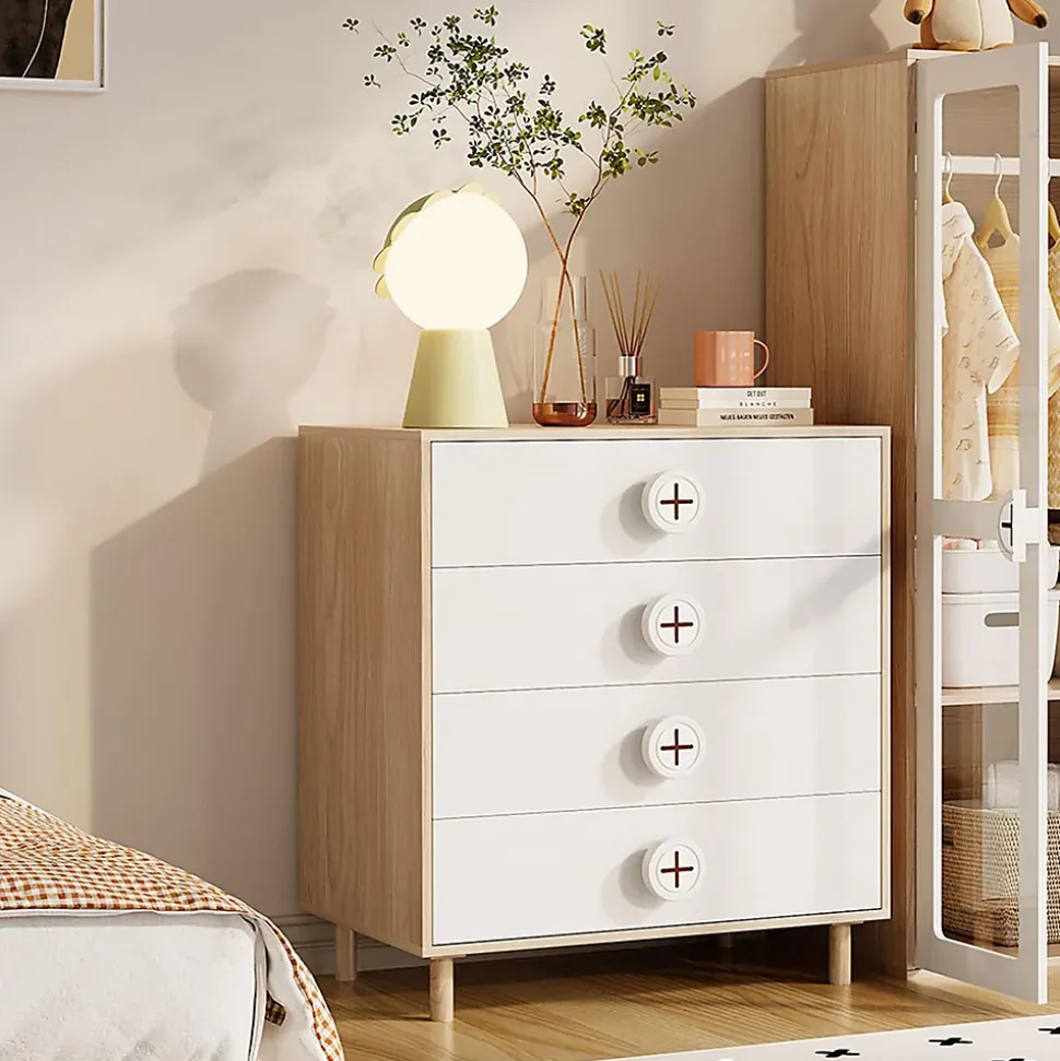 Table de chevet, commode et armoire de rangement pour enfants,80x54x90cm,blanc,4 tiroirs