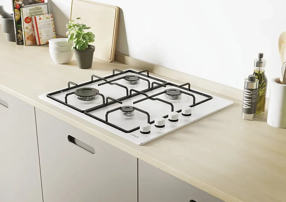Table de cuisson à gaz 60cm 4 feux blanc Candy CHW640WLW