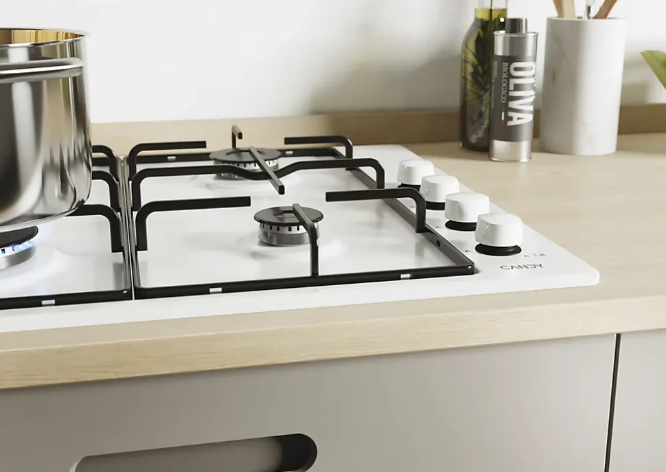 Table de cuisson à gaz 60cm 4 feux blanc Candy CHW640WLW