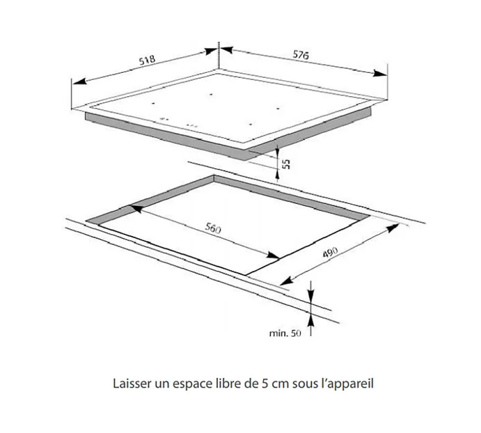 Table de cuisson à induction 60cm 3 feux 6200w noir Amica AI3531