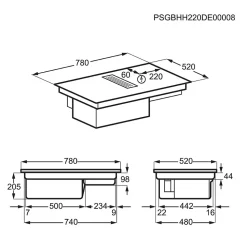 Table de cuisson aspirante induction 78cm 4 feux 7350w noir Electrolux KCC83443