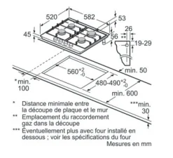 Table de cuisson au gaz NEFF - 4 foyers - L58,2 x P52 cm - T26DS49N0
