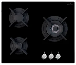 Table de cuisson gaz 60cm 3 feux 6150w noir Airlux AV635HBK