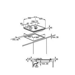 Table de cuisson gaz 56cm 3 feux noir Electrolux EGT6633NOK