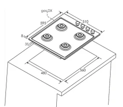 Table de cuisson gaz 60cm 4 feux noir Candy CHW6LBB pop evo
