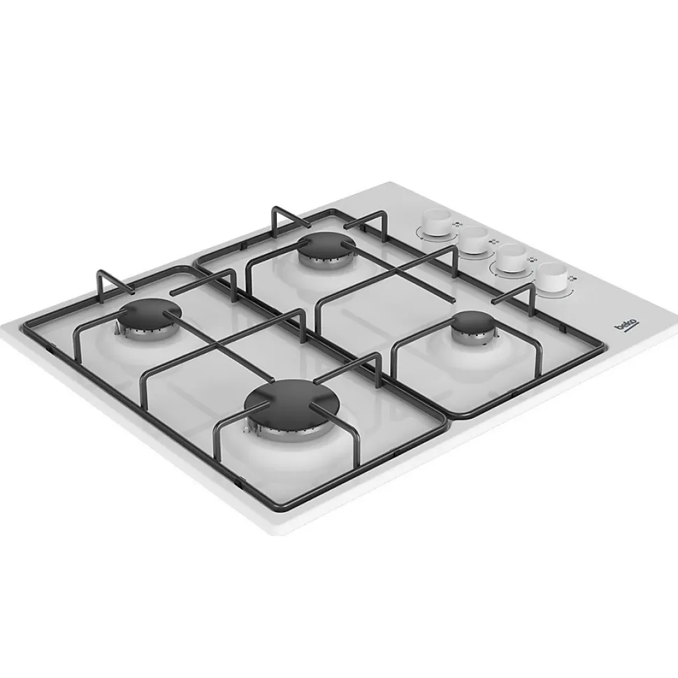 Table de cuisson gaz 60cm 4 feux blanc Beko HIGG64123SW