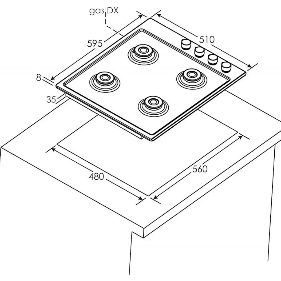 Table de cuisson gaz 60cm 4 feux blanc Candy CHW6LWW pop evo