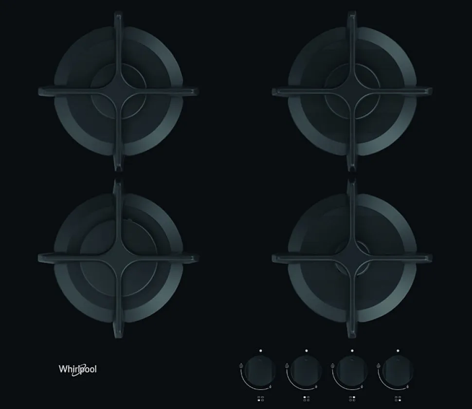 Table de cuisson gaz 60cm 4 feux noir Whirlpool GOB616NB