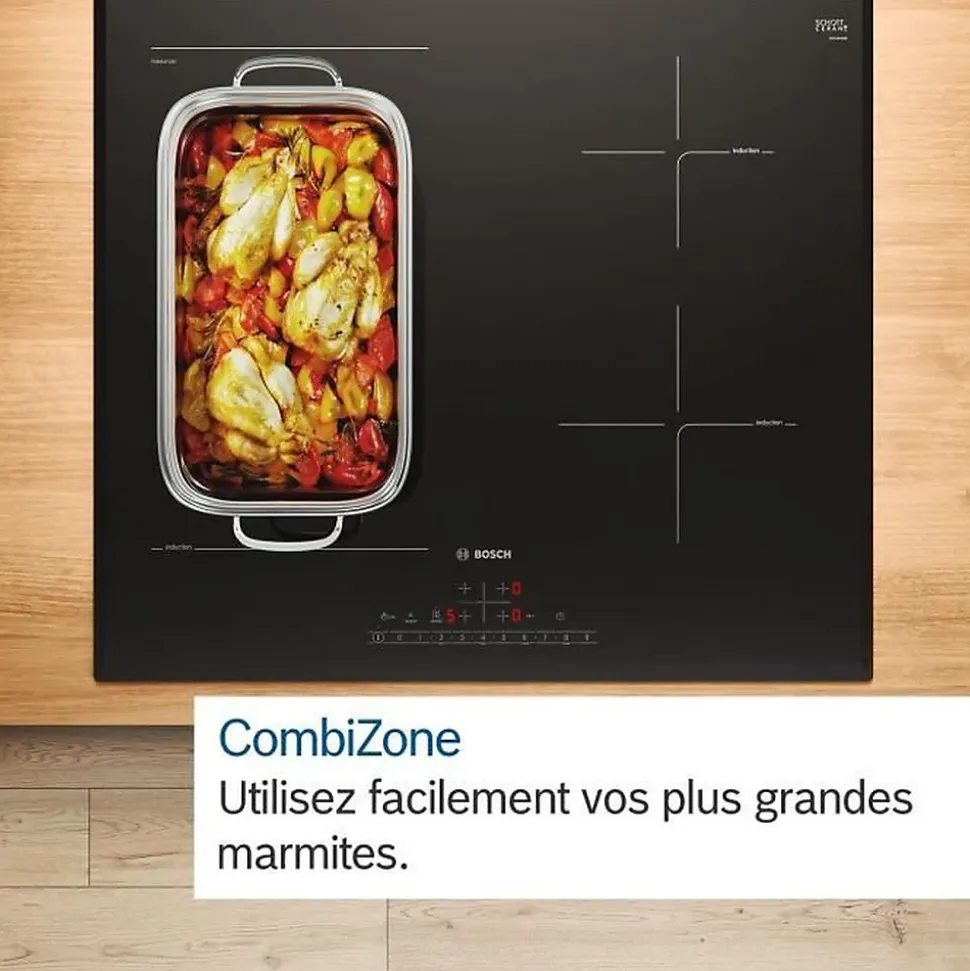 Table de cuisson induction 80cm 4 feux 7400w noir Bosch PVS831HC1E