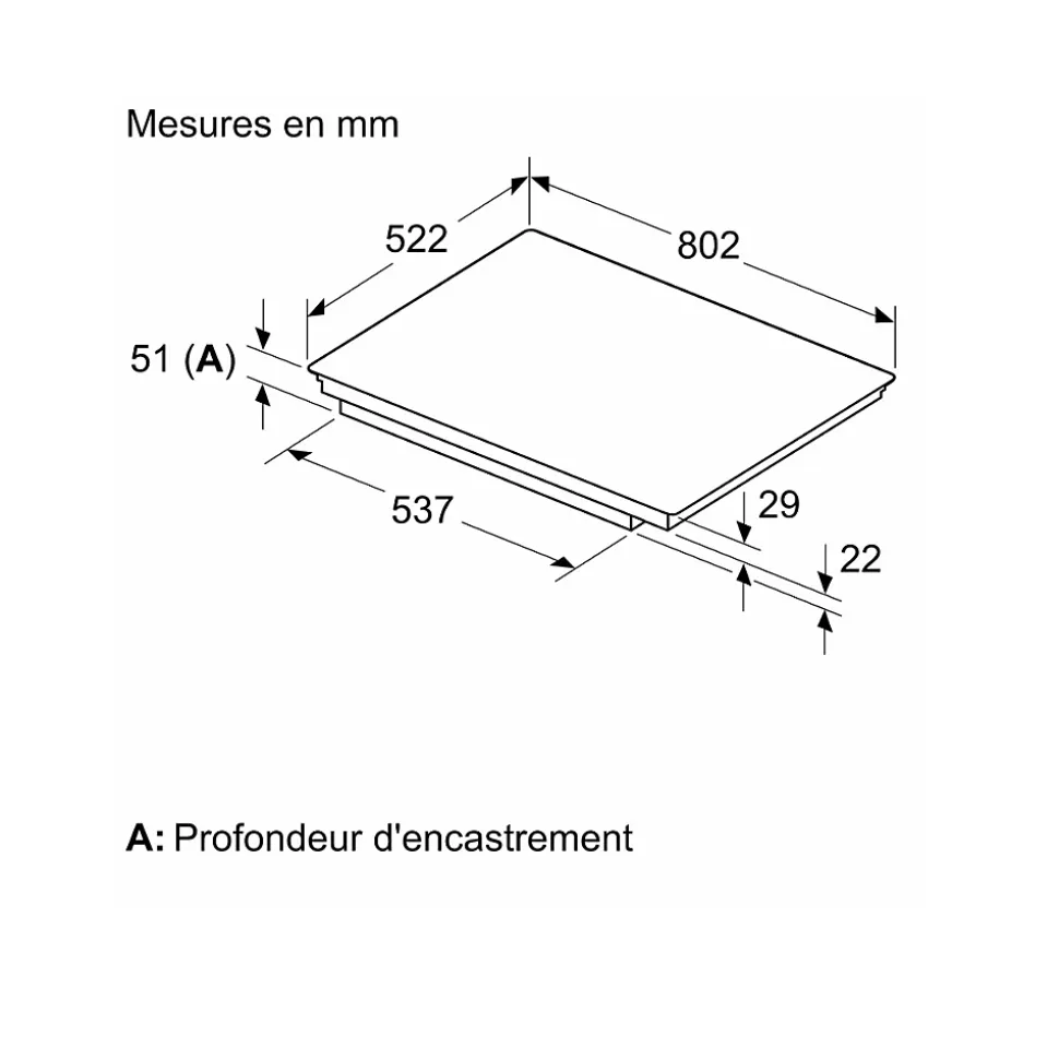 Table de cuisson induction 80cm 4 feux 7400w noir Bosch PXY83KHC1E