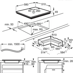 Table de cuisson induction 60cm 4 feux 7350w noir Electrolux EIV66453I série 600 flex