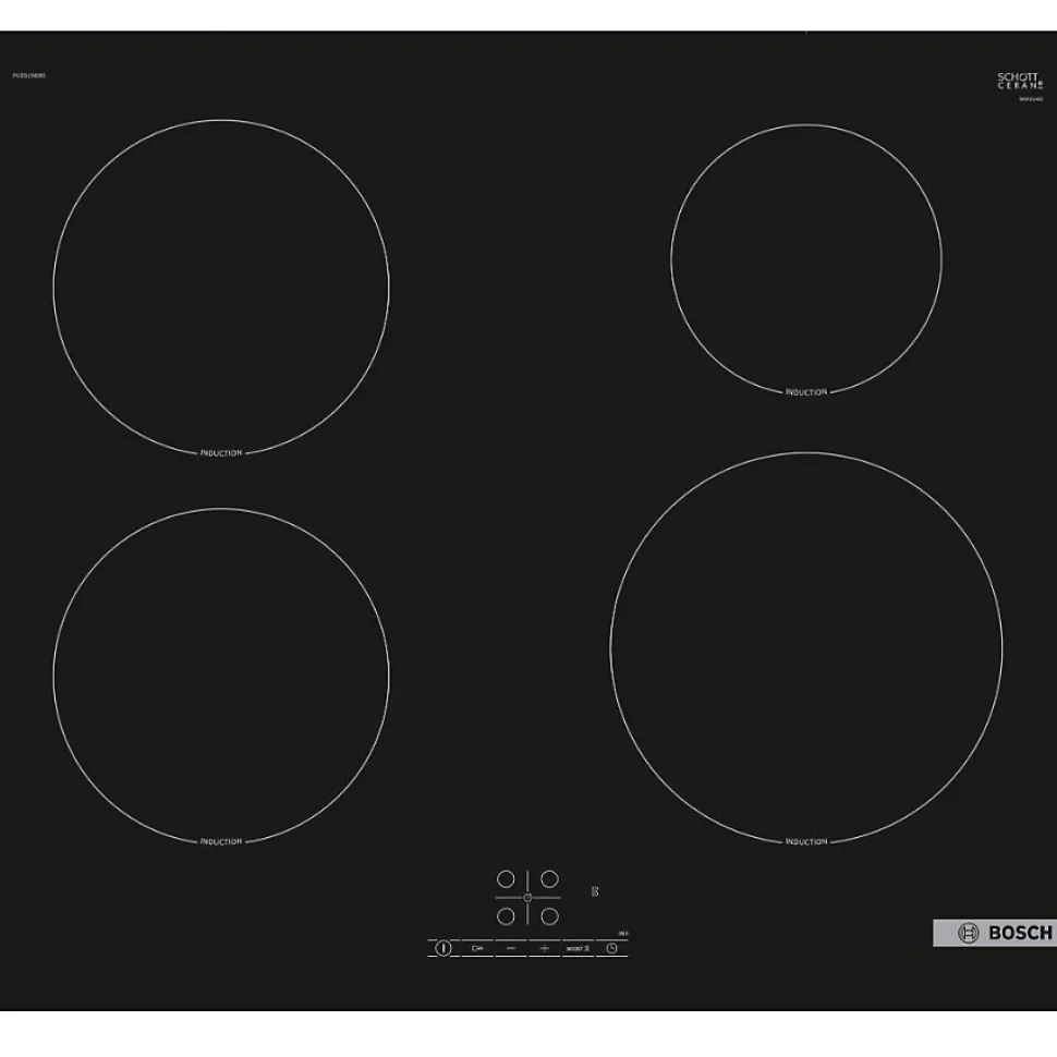 Table de cuisson induction 60cm 4 feux 4600w noir Bosch PUE61RBB5E série 4