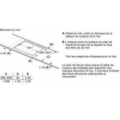 Table de cuisson induction 60cm 5 feux 7400w noir Bosch PVW831HC1E