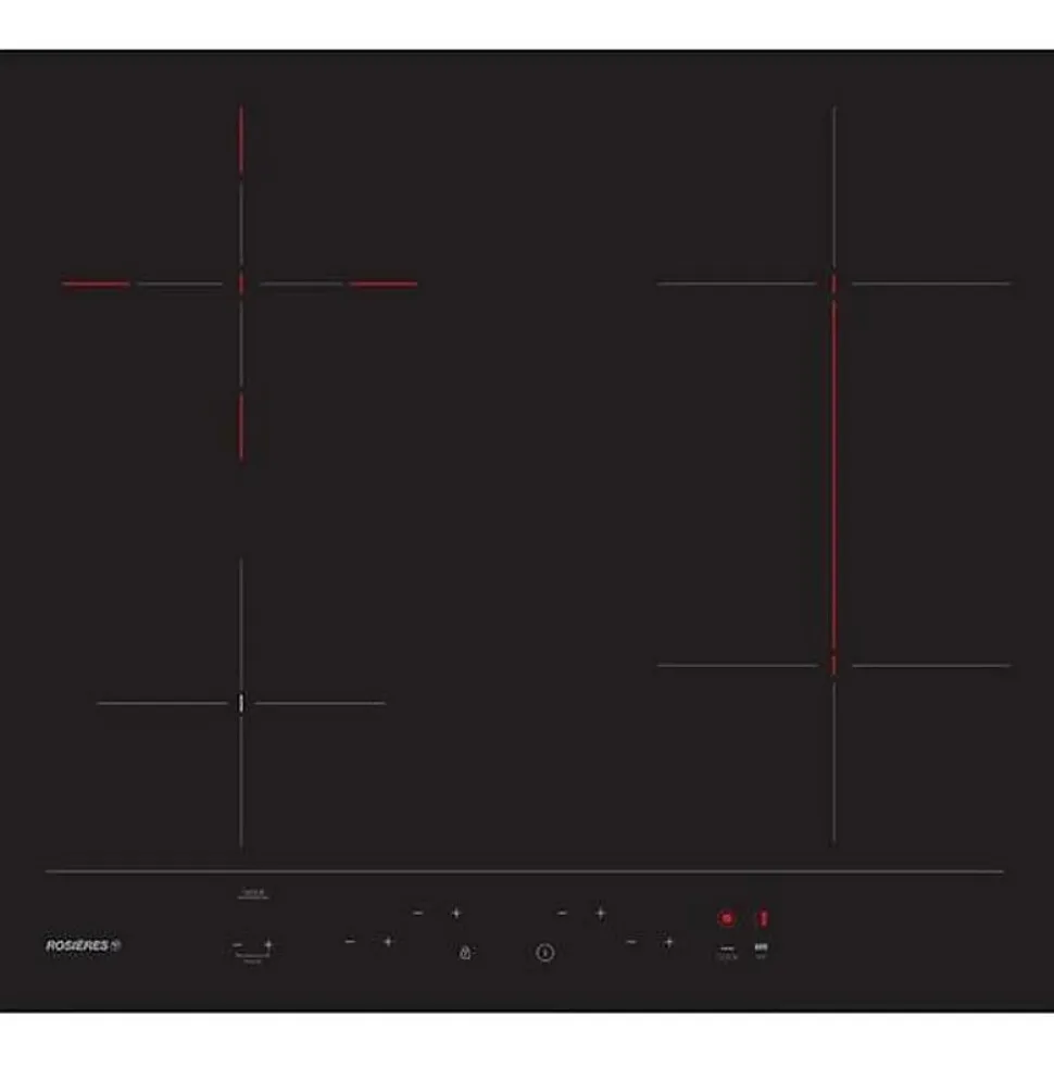Table de cuisson vitrocéramique 59cm 4 feux 6500w noir Rosieres RH64DBCP/2