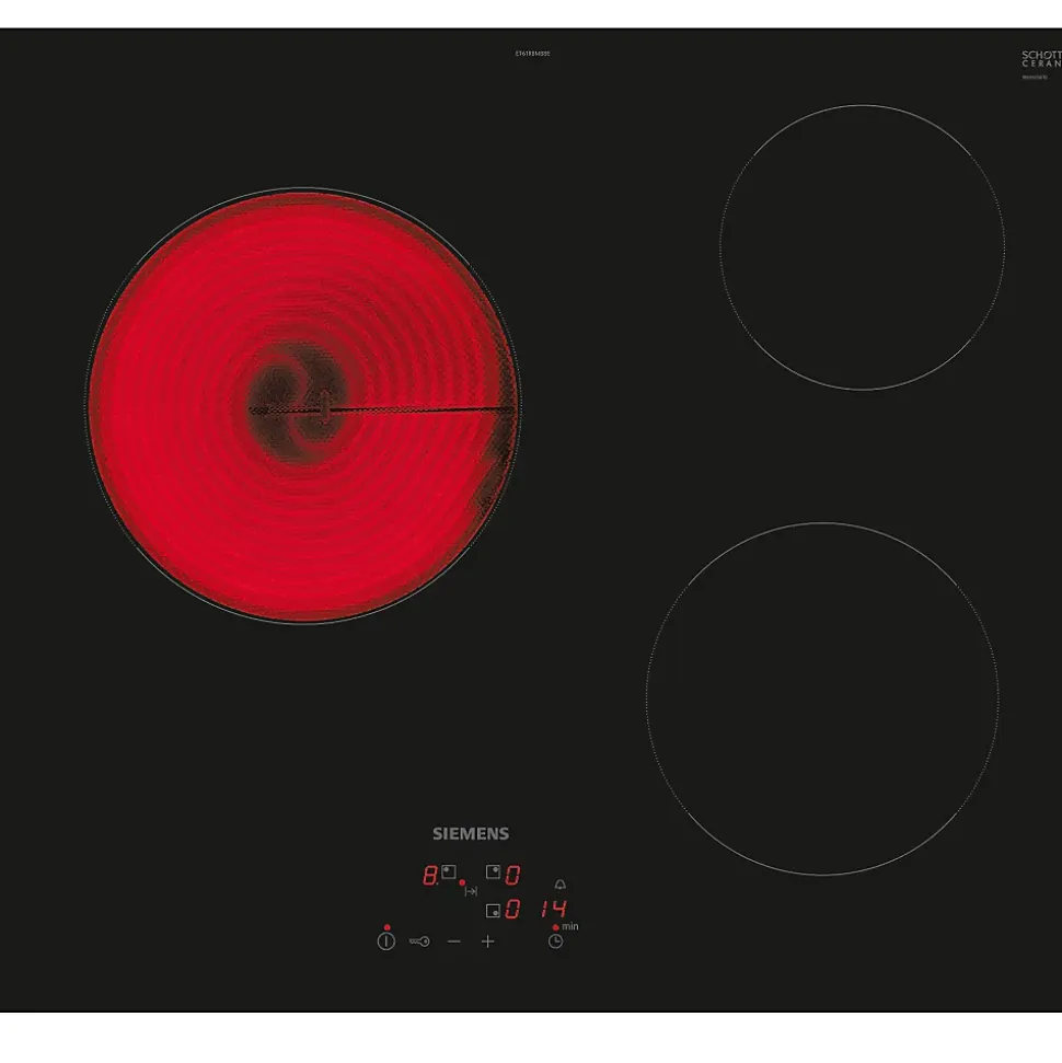 Table de cuisson vitrocéramique 60cm 3 feux 5700w noir Siemens ET61RBMB8E iq100