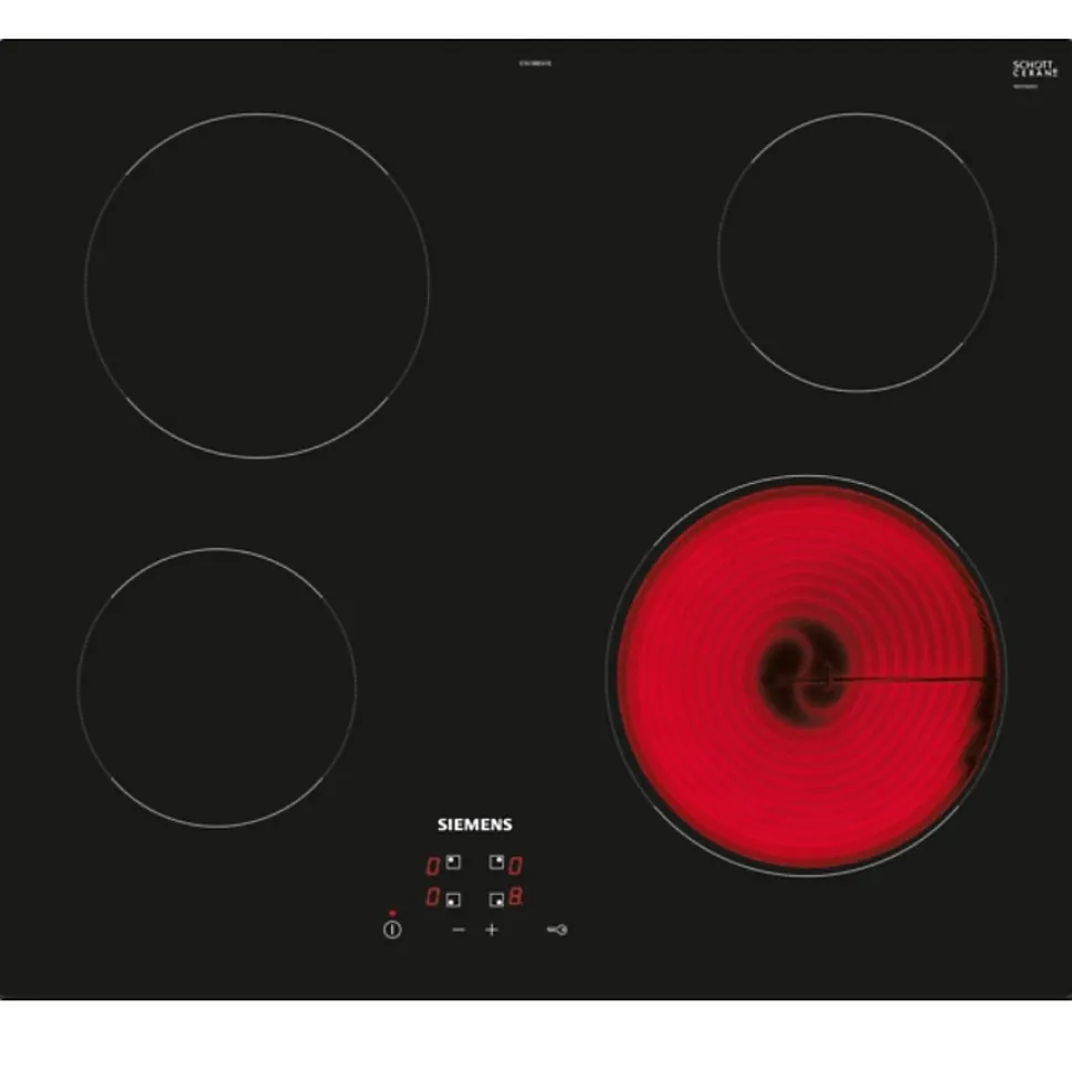 Table de cuisson vitrocéramique 60cm 4 feux 6600w noir Siemens ET61RBEB8E iq100