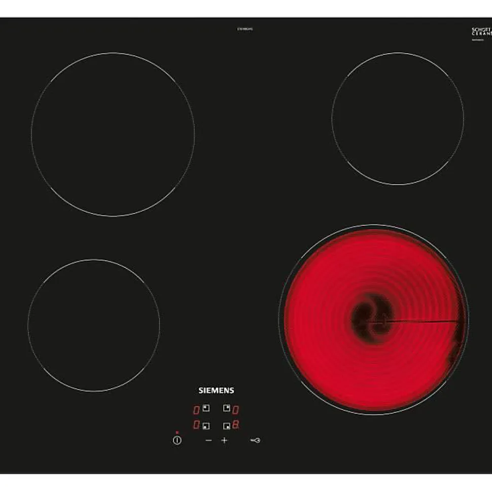Table de cuisson vitrocéramique 60cm 4 feux 6600w noir Siemens ET61RBEB8E iq100