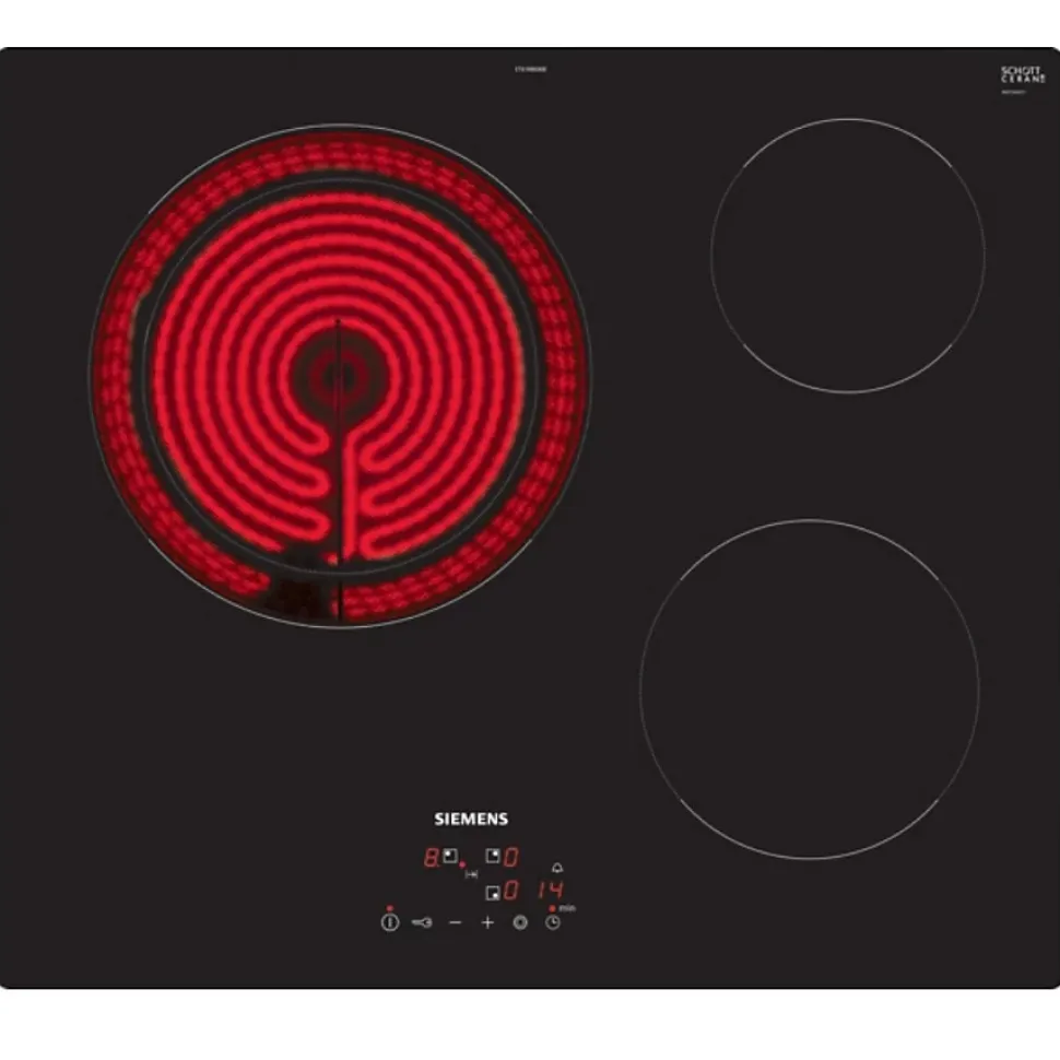Table de cuisson vitrocéramique 60cm 3 feux 5700w noir Siemens ET61RBKB8E iq300