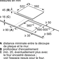 Table de cuisson vitrocéramique 60cm 3 feux 5700w noir Bosch PKK611BB8E série 4