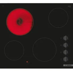 Table de cuisson vitrocéramique 60cm 4 feux 6600w noir Bosch PKE611CA8E série 2