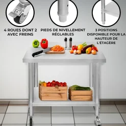 Table de Travail en Inox 76cm x 90cm x 86cm - KuKoo