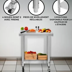 Table de Travail en Inox 60cm x 30cm x 80cm - KuKoo