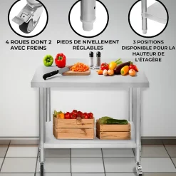 Table de Travail en Inox 60cm x 90cm x 86cm - KuKoo