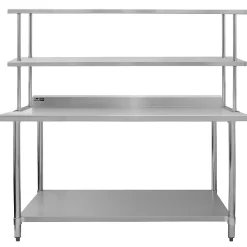 Table de Travail Préparation Cuisine 1800mm & Étagère d'Appoint 2 Niveaux