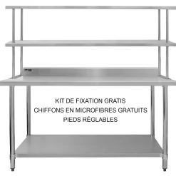 Table de Travail Préparation Cuisine 1800mm & Étagère d'Appoint 2 Niveaux