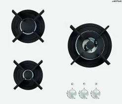 Table verre gaz 3 feux 60cm Airlux AV635HWH