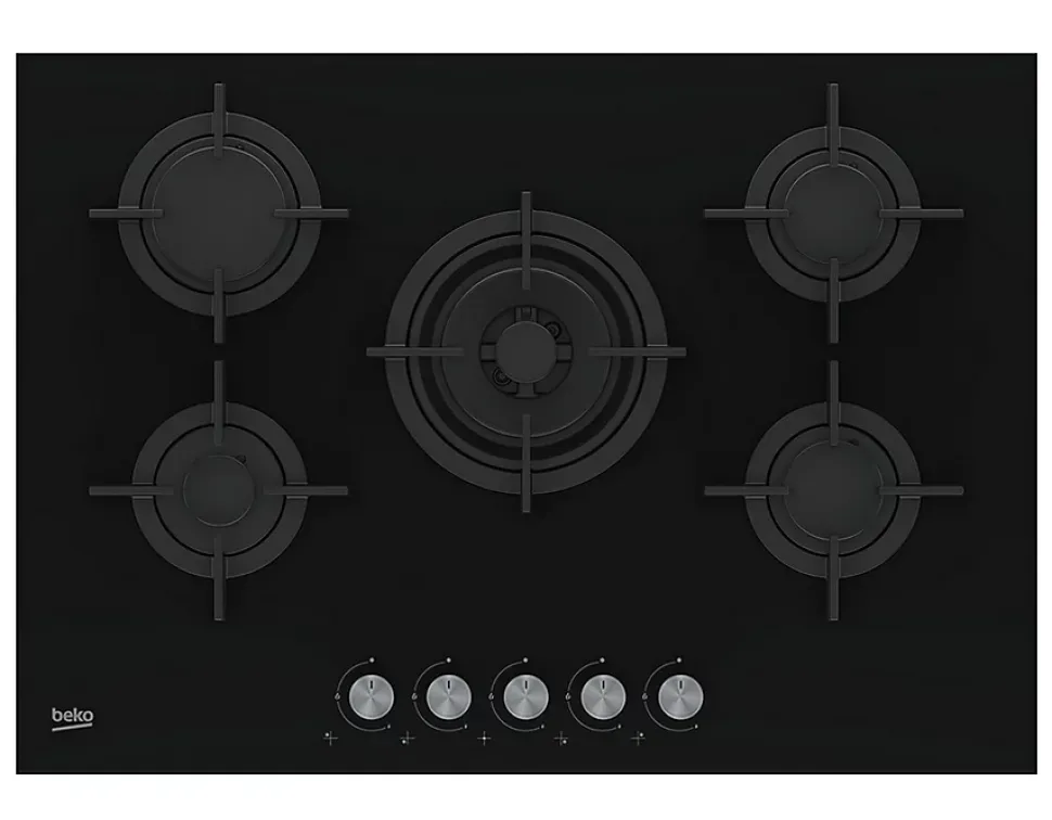 Table verre gaz 75cm 5 feux noir Beko HILW75222S