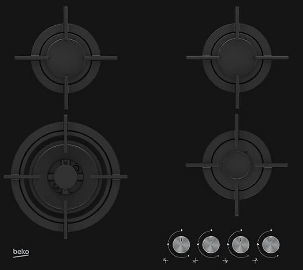 Table verre gaz 60cm 4 foyers noir Beko HILW64222S