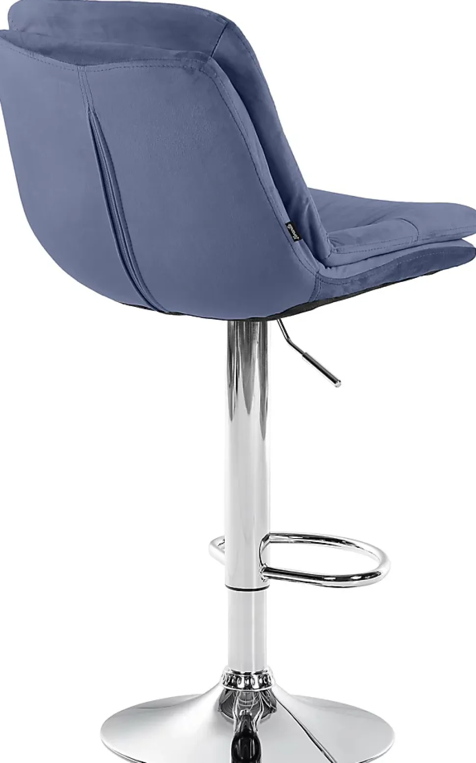 Tabouret de bar ajustable Laurel, velours, pivotant, dossier, repose-pieds, rembourré Métalchromé/Bleu