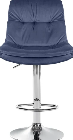 Tabouret de bar ajustable Laurel, velours, pivotant, dossier, repose-pieds, rembourré Métalchromé/Bleu